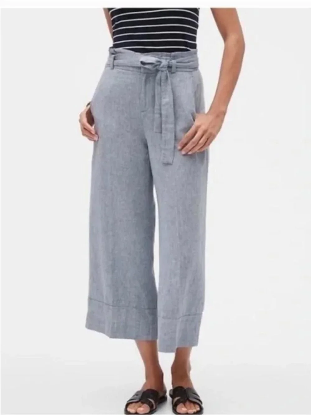 Banana Republic Blake Crop Wide Leg Pants Gray Blue Chambray Size 2P - Picture 2 of 3
